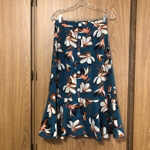 ModCloth Teal Floral Button-Front MIDI Skirt